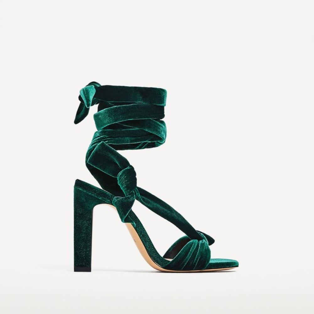 Zara Women's Dark Green Velvet Sandals